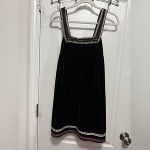 Free People Scandinavian Tunic Dress Black Velvet Boho Embroidered Trim Womens S